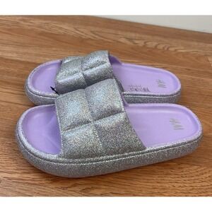 H&M Women's Quilted-Look Pool Shoes Slides Light Purple Glitter Size 8-9 NEW